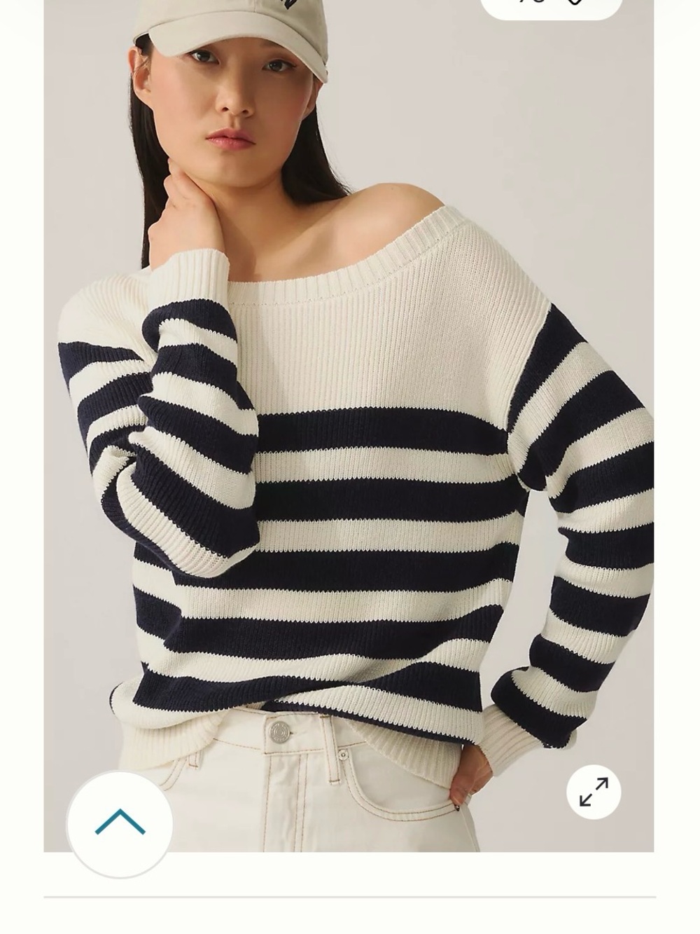 Maeve Navy and Cream Striped Off-the-Shoulder Sweater